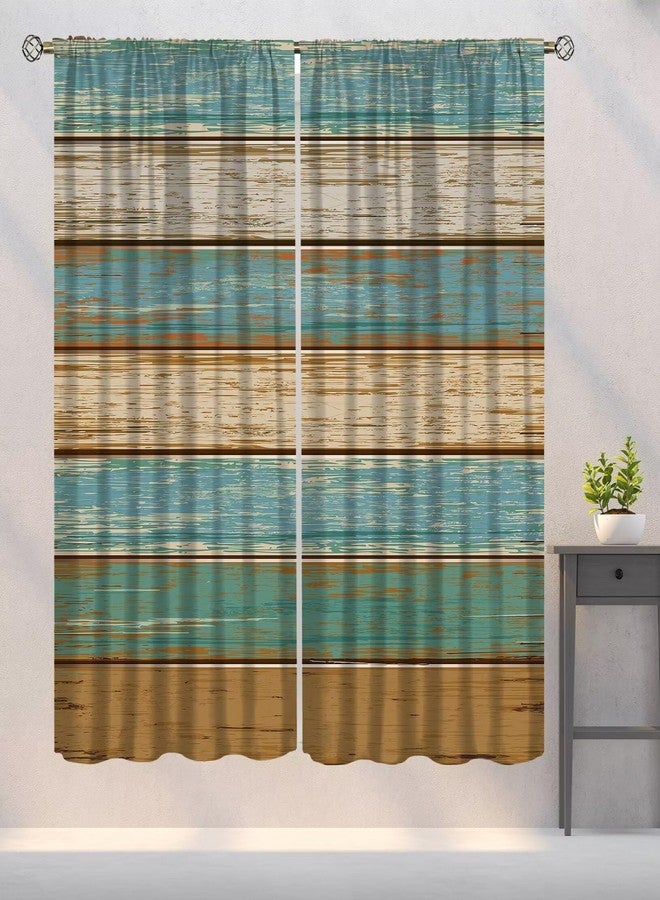 YSWOW Rustic Blackout Curtains, Western Brown Turquoise Green Retro Wood Barn Door Cabin Art Printed Window Drapes for Bedroom Living Room Kitchen Decor Fabric 2 Panel 42x45 Inch 30% Shading Rate - Image 1